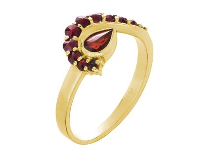 Silver ring with czech garnet, gold plated - wave                                                   