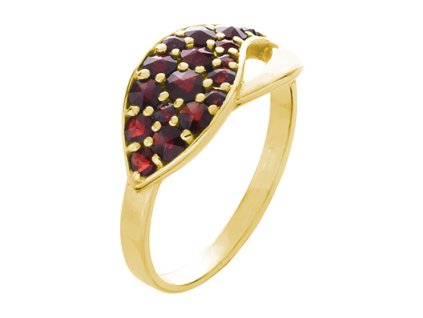 Silver ring with czech garnet, gold plated - wave                                                   