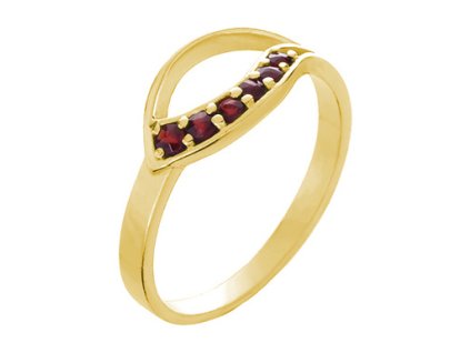 Silver ring with czech garnet, gold plated - wave                                                   