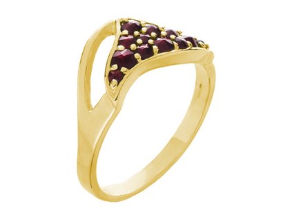 Silver ring with czech garnet, gold plated - triangle                                               