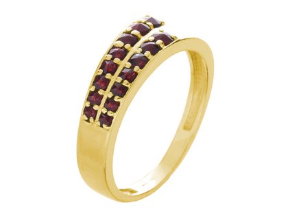 Silver ring with czech garnet, gold plated - line                                                   