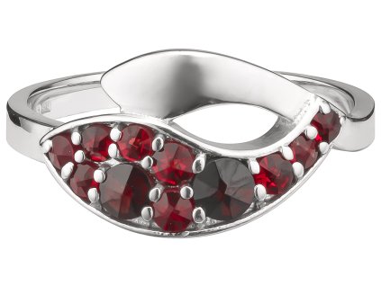 Silver ring with czech garnet, rhodium plated - wave                                                