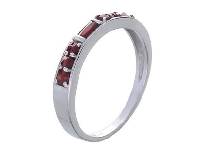 Silver ring with czech garnet, rhodium plated - line                                                