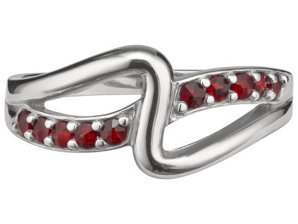 Silver ring with czech garnet, rhodium plated - wave                                                