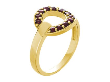 Silver ring with czech garnet, gold plated - circle                                                 