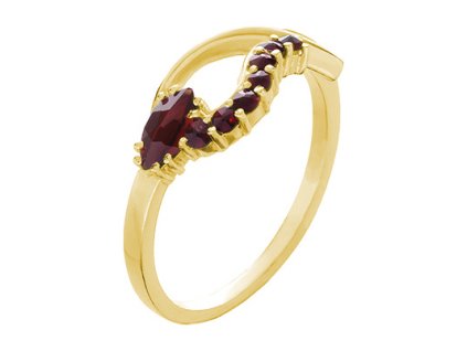 Silver ring with czech garnet, gold plated - wave                                                   