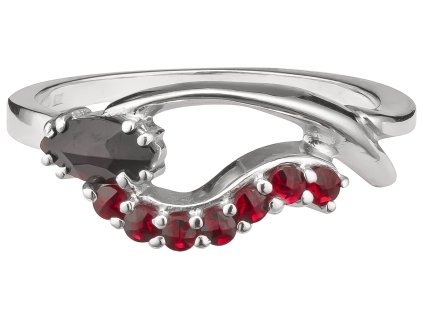 Silver ring with czech garnet, rhodium plated - wave                                                