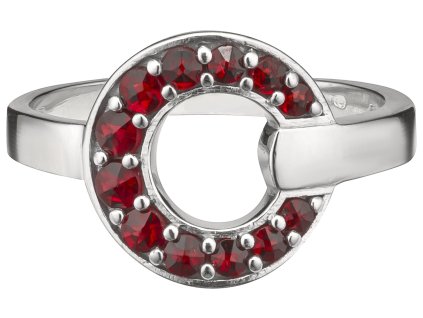 Silver ring with czech garnet, rhodium plated - circle                                              