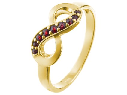 Silver ring with czech garnet, gold plated - infinity                                               