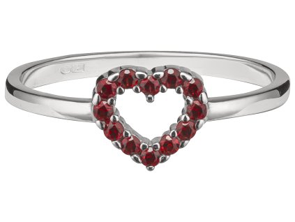 Silver ring with czech garnet, rhodium plated - heart                                               
