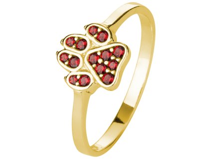 Silver ring with czech garnet, gold plated - paw                                                    