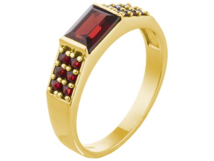Silver ring with czech garnet, gold plated - rectangle                                              