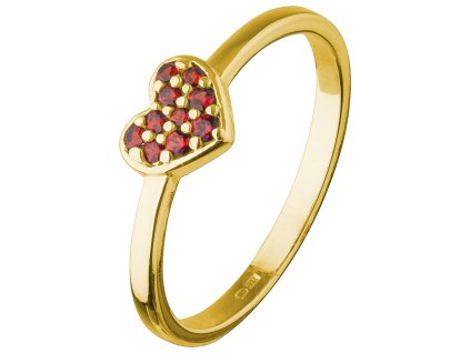 Silver ring with czech garnet, gold plated - heart                                                  