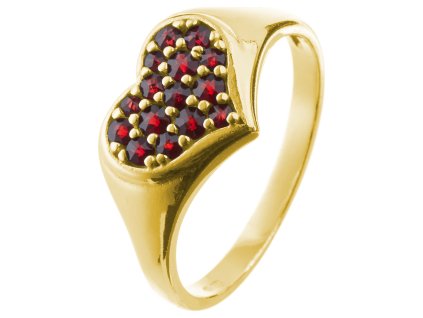 Silver ring with czech garnet, gold plated - heart                                                  