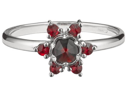 Silver ring with czech garnet, rhodium plated - flower                                              