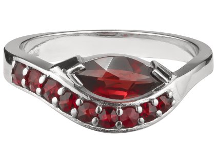 Silver ring with czech garnet, rhodium plated - wave                                                