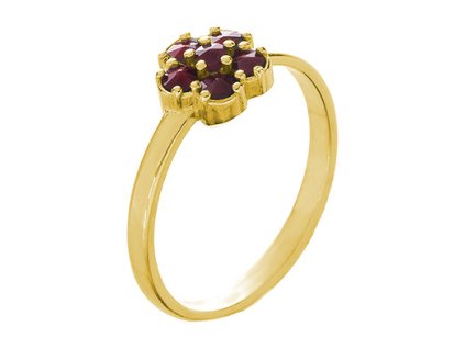 Silver ring with czech garnet, gold plated - flower                                                 