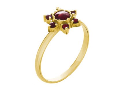 Silver ring with czech garnet, gold plated - flower                                                 