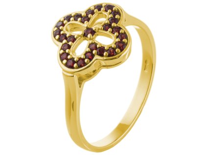 Silver ring with czech garnet, gold plated - flower                                                 