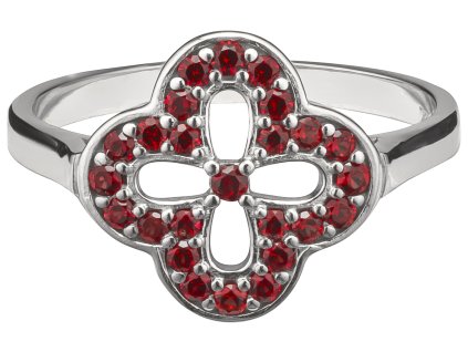 Silver ring with czech garnet, rhodium plated - flower                                              