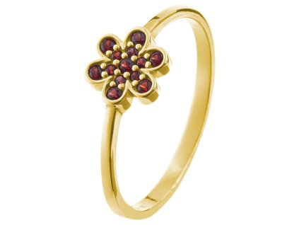 Silver ring with czech garnet, gold plated - flower                                                 
