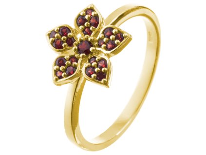 Silver ring with czech garnet, gold plated - flower                                                 