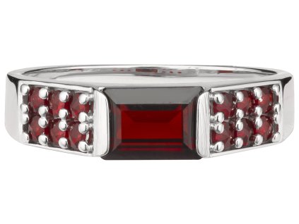Silver ring with czech garnet, rhodium plated - rectangle                                           