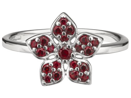 Silver ring with czech garnet, rhodium plated - flower                                              