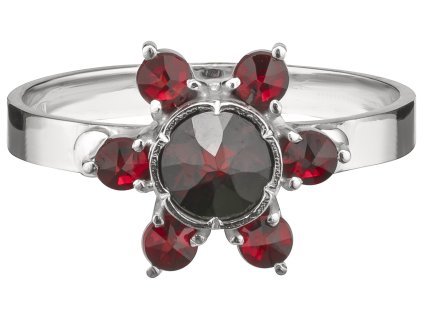 Silver ring with czech garnet, rhodium plated - flower                                              