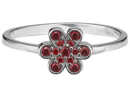 Silver ring with czech garnet, rhodium plated - flower                                              