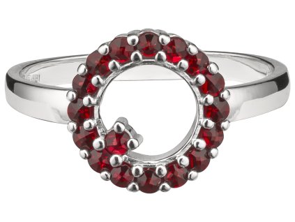 Silver ring with czech garnet, rhodium plated - circle                                              