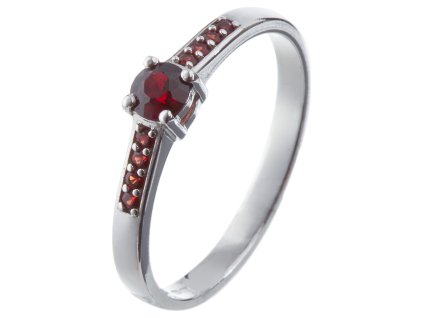 Silver ring with czech garnet, rhodium plated - line                                                