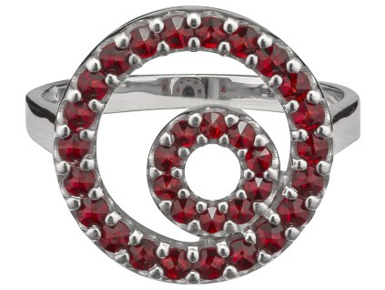 Silver ring with czech garnet, rhodium plated - circle                                              
