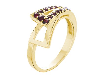 Silver ring with czech garnet, gold plated - triangle                                               