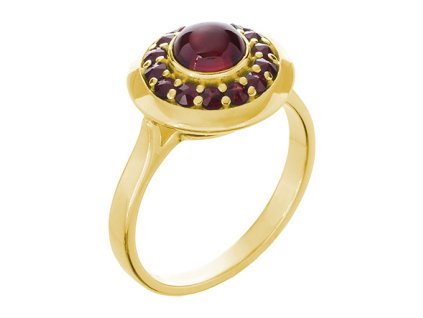 Silver ring with czech garnet, gold plated - circle                                                 