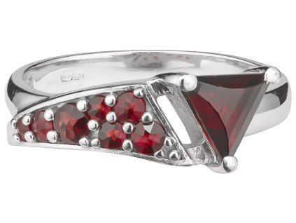 Silver ring with czech garnet, rhodium plated - triangle                                            