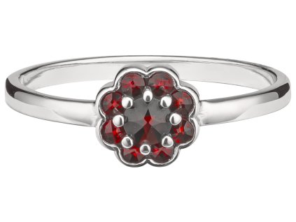 Silver ring with czech garnet, rhodium plated - flower                                              