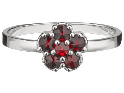 Silver ring with czech garnet, rhodium plated - flower                                              