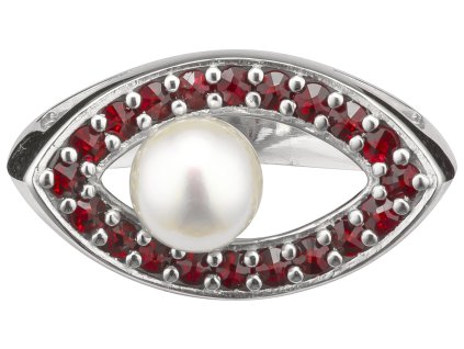 Silver ring with czech garnet and pearl, rhodium plated - tip                                       