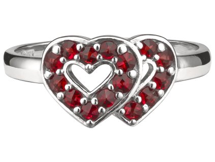 Silver ring with czech garnet, rhodium plated - heart                                               