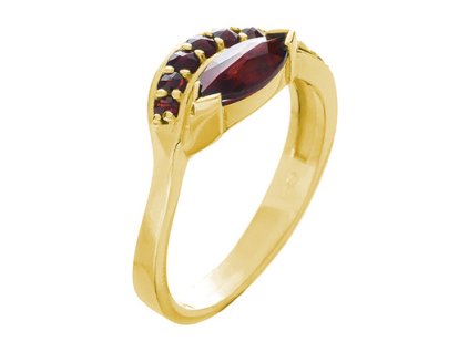 Silver ring with czech garnet, gold plated - wave                                                   