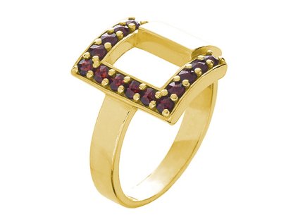 Silver ring with czech garnet, gold plated - rectangle                                              