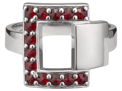 Silver ring with czech garnet, rhodium plated - rectangle                                           