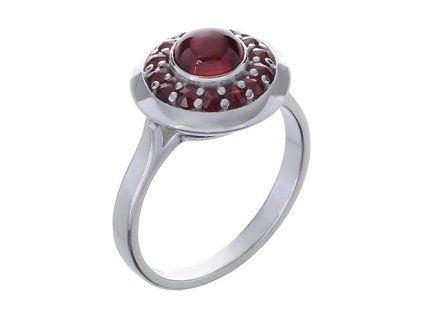 Silver ring with czech garnet, rhodium plated - circle                                              
