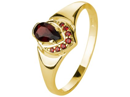 Silver ring with czech garnet, gold plated - drop                                                   