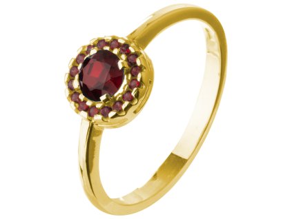Silver ring with czech garnet, gold plated - circle                                                 