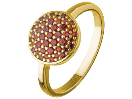 Silver ring with czech garnet, gold plated - circle                                                 