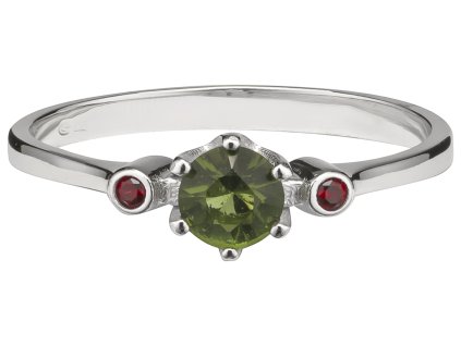 Silver ring with czech garnet and moldavite, rhodium plated                                         