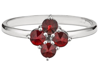 Silver ring with czech garnet, rhodium plated - flower                                              