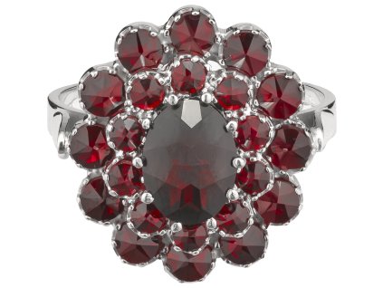 Silver ring with czech garnet, rhodium plated - oval                                                